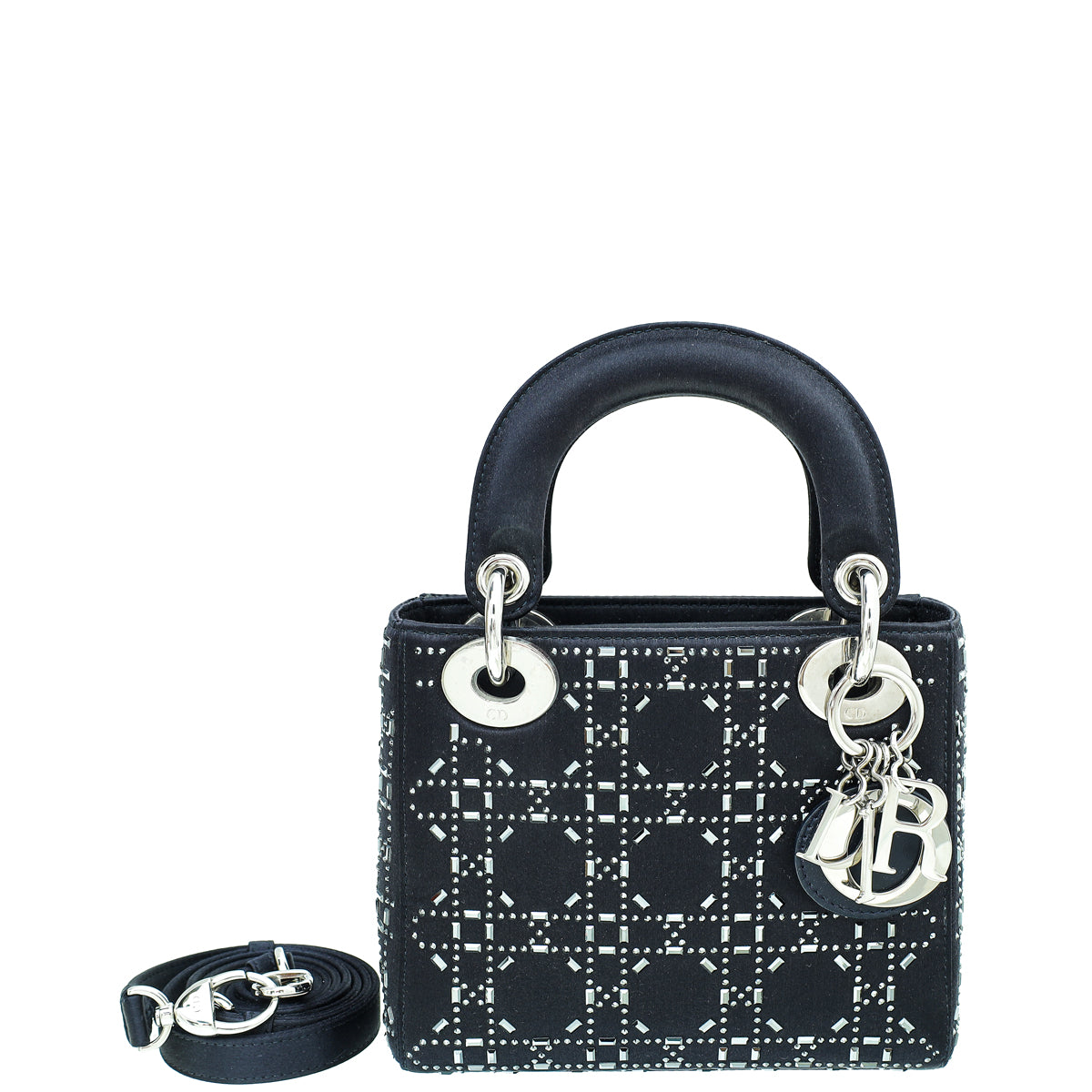 Dior Handbag Christian Strass Cannage Lady Bag Satin Black Mini Shoulder Bag Lady Mini Bag