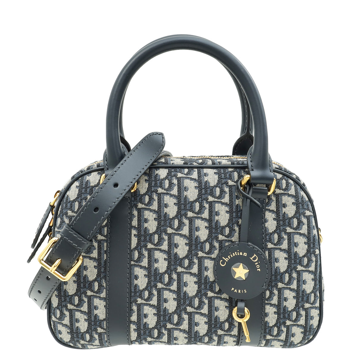 Dior Handbag Christian Oblique D-Vibe Bowling Bag Blue Medium Shoulder Bag