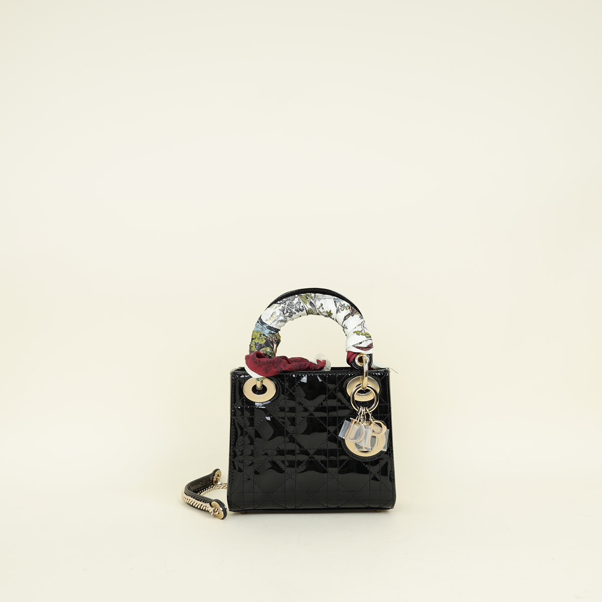 Dior Handbag Christian Lady Bag w Twilly 3 Black Mini Chain Scarf