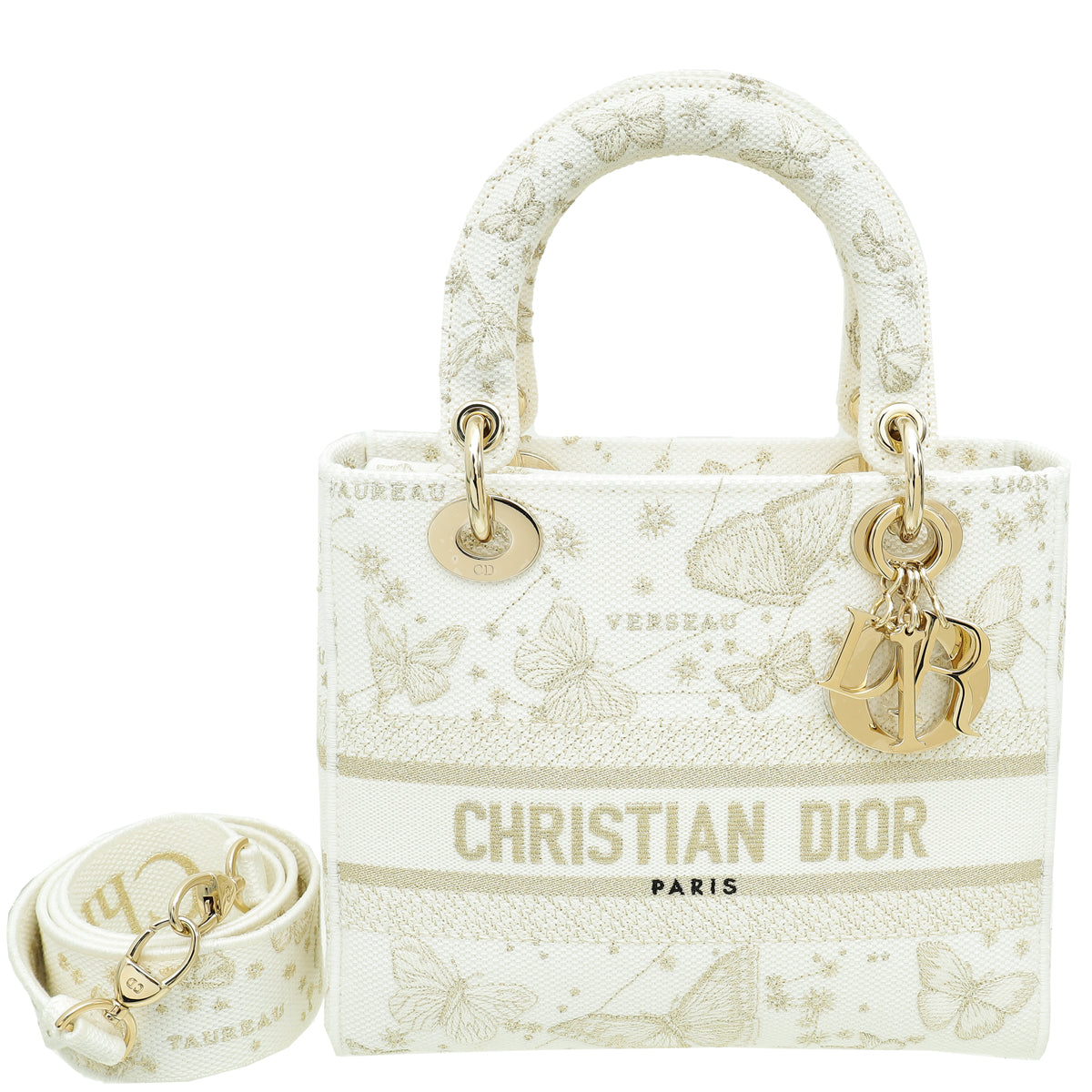 Dior Handbag Christian Bicolor Lady D-Lite Butterfly Zodiac Embroidery Medium Shoulder Bag