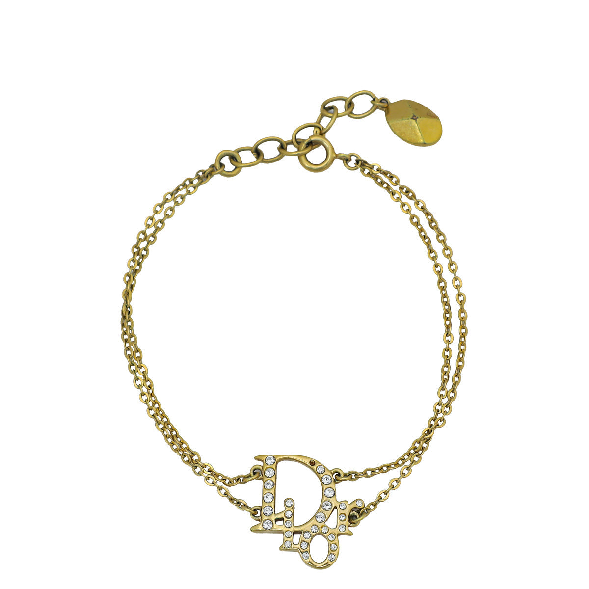 Dior Jewelry Christian Finish w Crystal Double Bracelet Gold Chain Logo