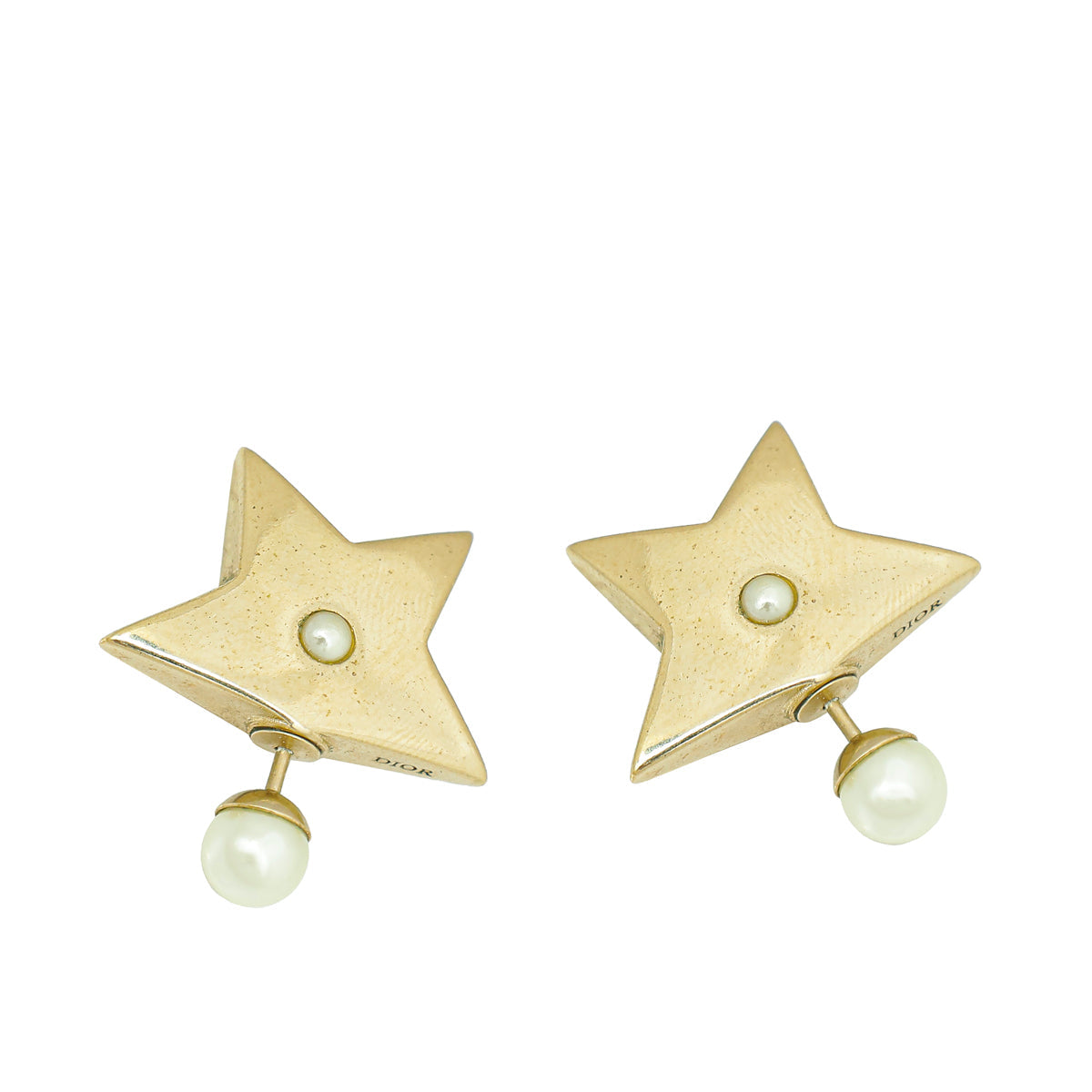 Dior Jewelry Christian Star Pearl Earrings White