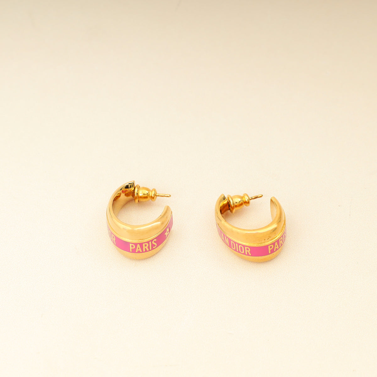 Dior Jewelry Christian Code Hoop Earrings Gold