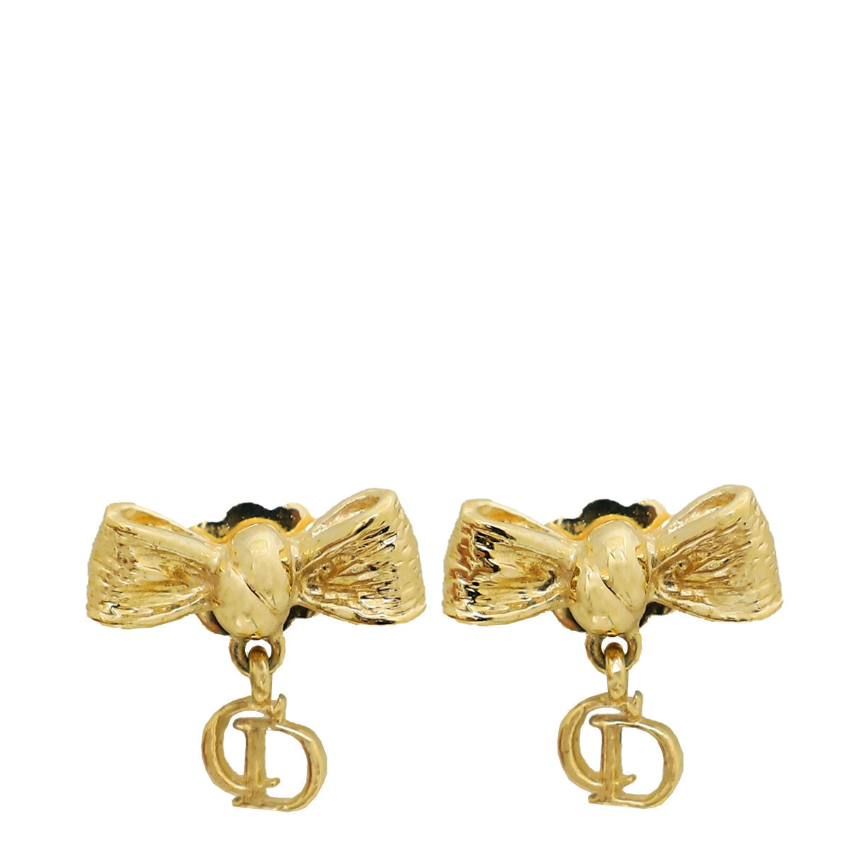 Dior Jewelry Christian Bow CD Drop Earrings Gold