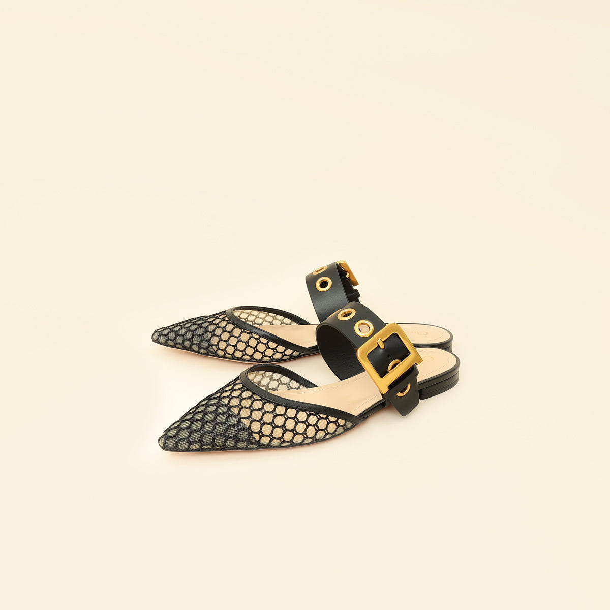 Dior Shoe Christian Resille D- Flat Mules 38.5 Black Shoes