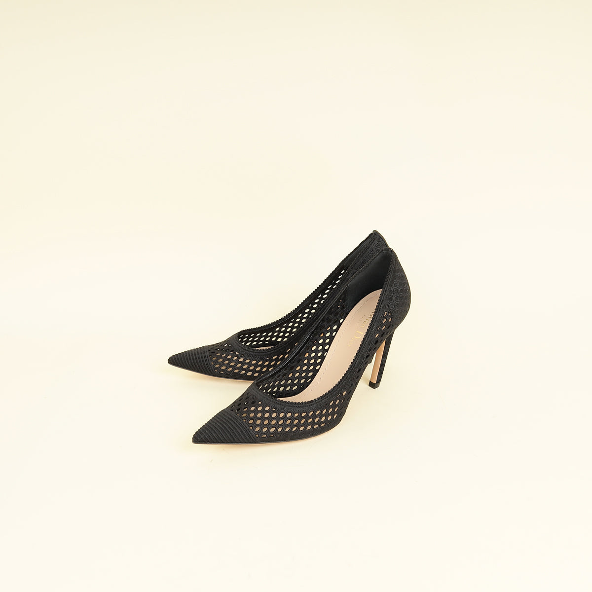 Dior Shoe Christian Mesh Pump 37.5 Black Embroidered Shoes