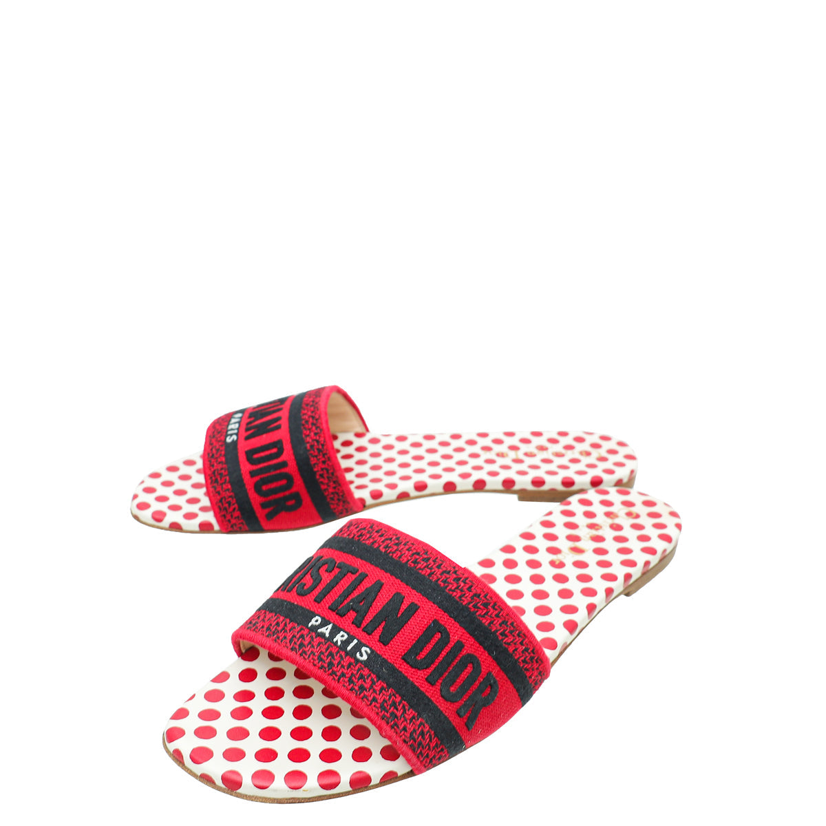 Dior Shoe Christian Dway Sandal 39.5 Red Embroidered Shoes