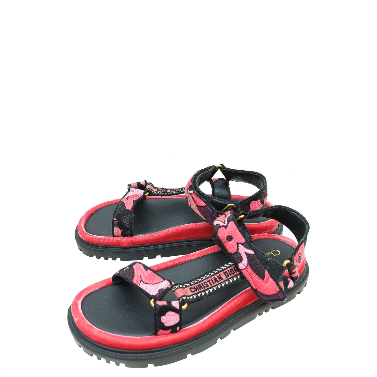 Dior Shoe Christian D-Wave Cotton Sandal 38.5 Multicolor Embroidered Shoes