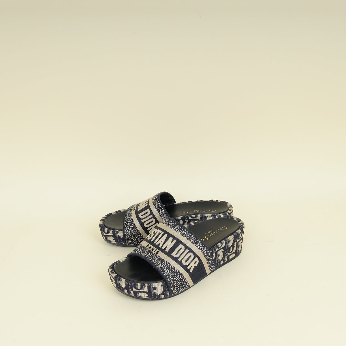 Dior Shoe Christian Oblique Dway Platform Sandals 35 Navy Shoes