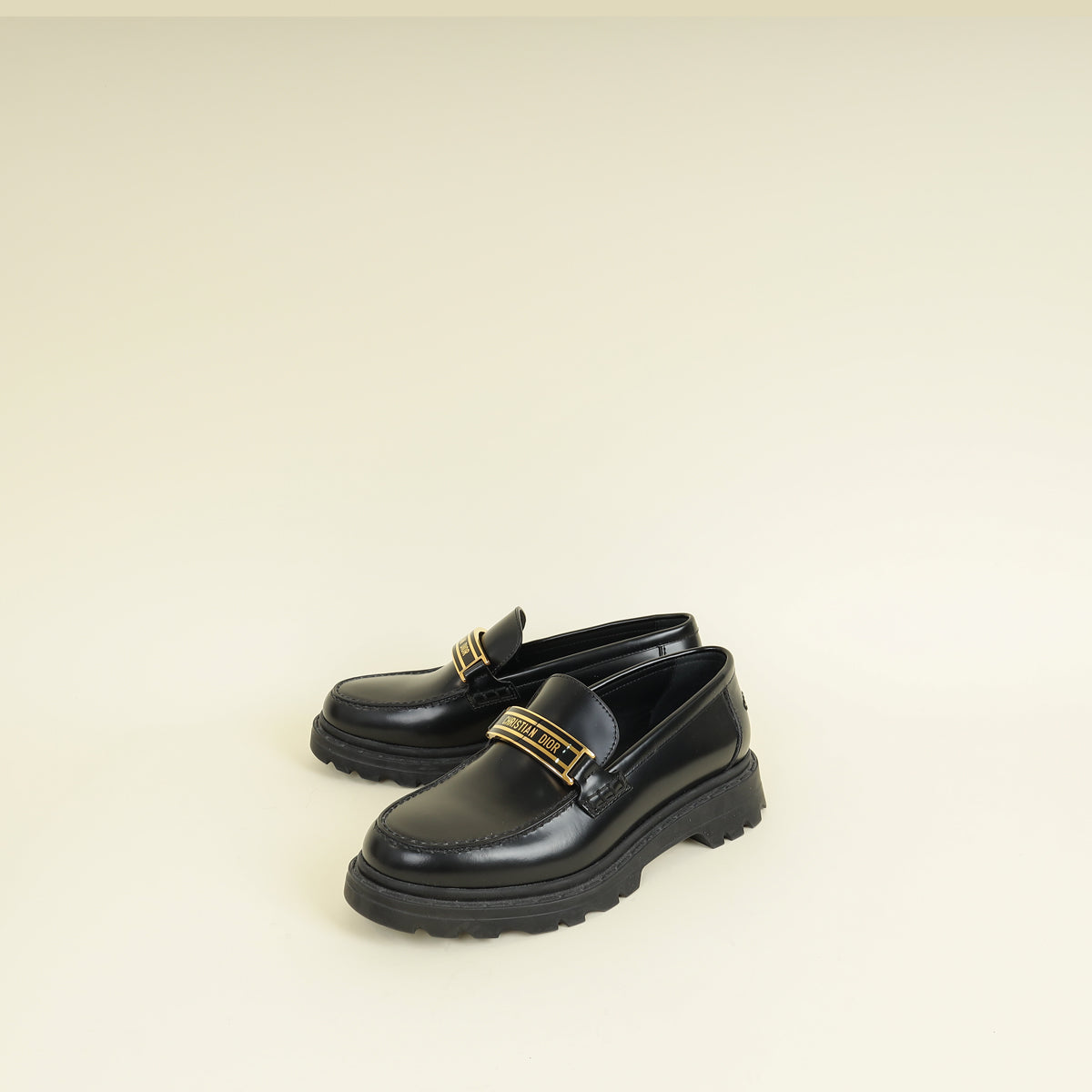 Dior Shoe Christian Brushed Code Loafers 36.5 Black Shoes