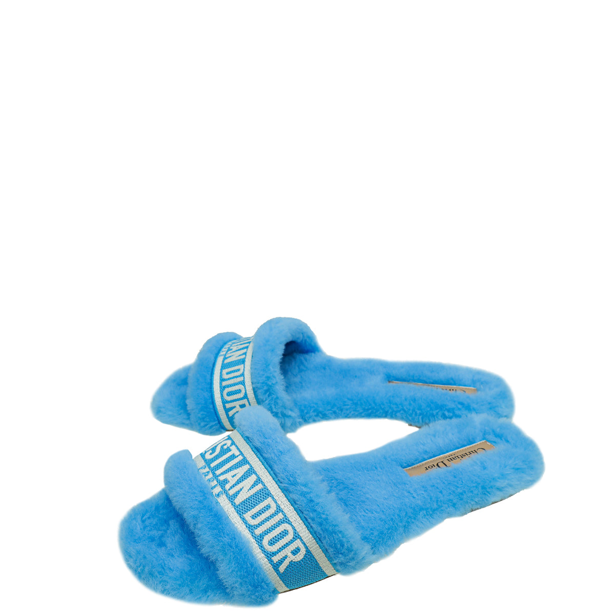 Dior Shoe Christian Dynamic Chez Moi Shearling Slide Sandals Blue Embroidered Shoes