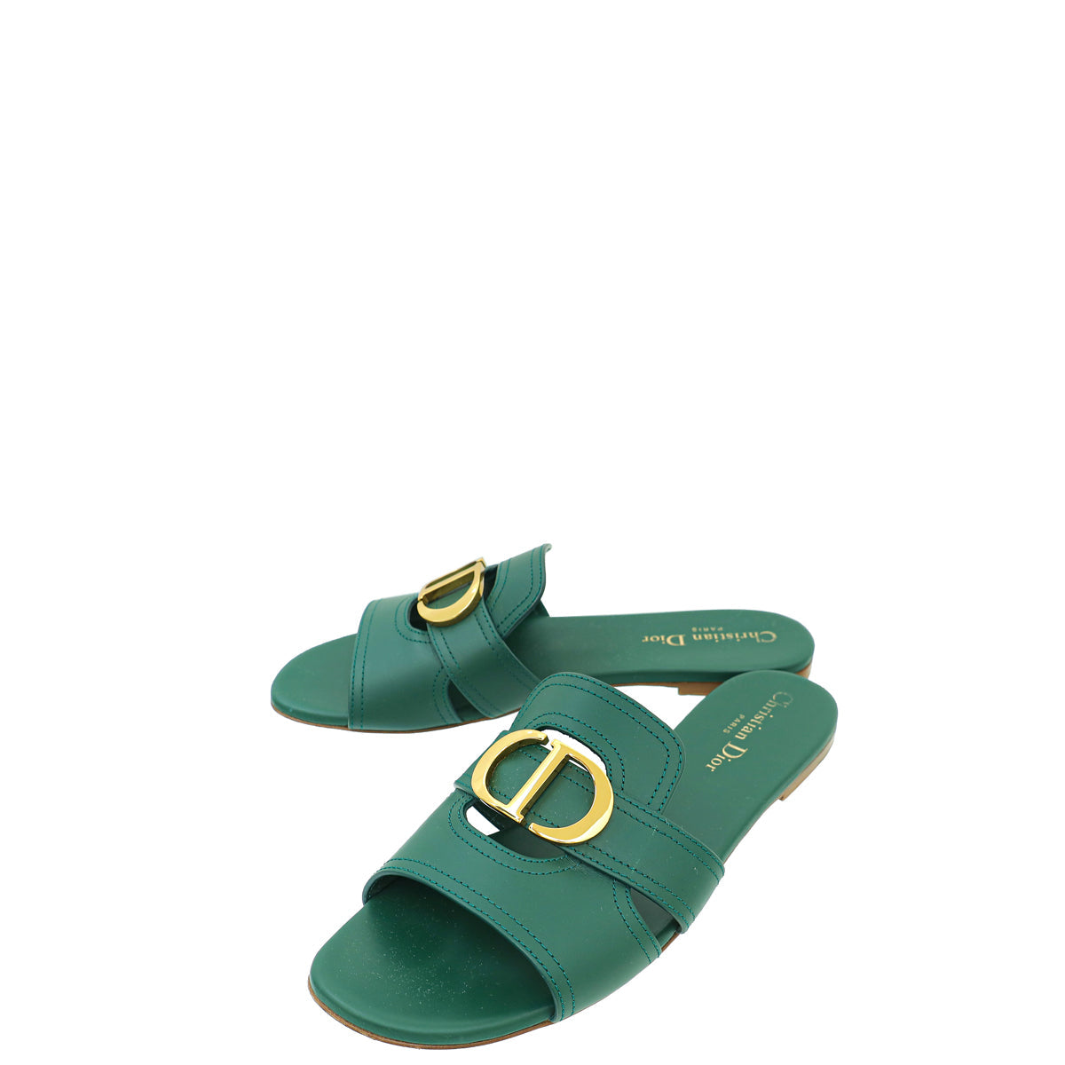 Dior Shoe Christian Leaf 30 Montaigne Flat Sandal 38.5 Green Shoes