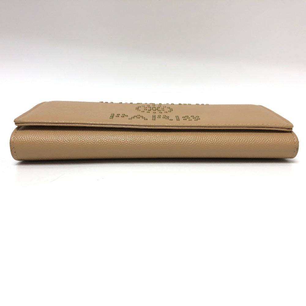 CHANEL Long Wallet Purse Caviar skin beige Long wallet Studs logo Women