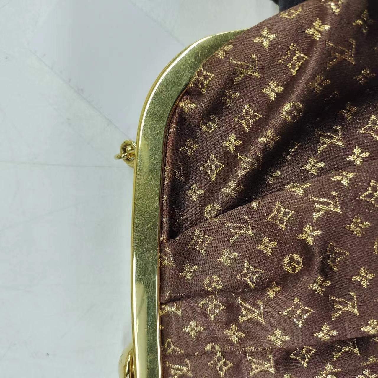 Louis Vuitton Satin Aumoniere Evening Monogram Brown Clutch Bag