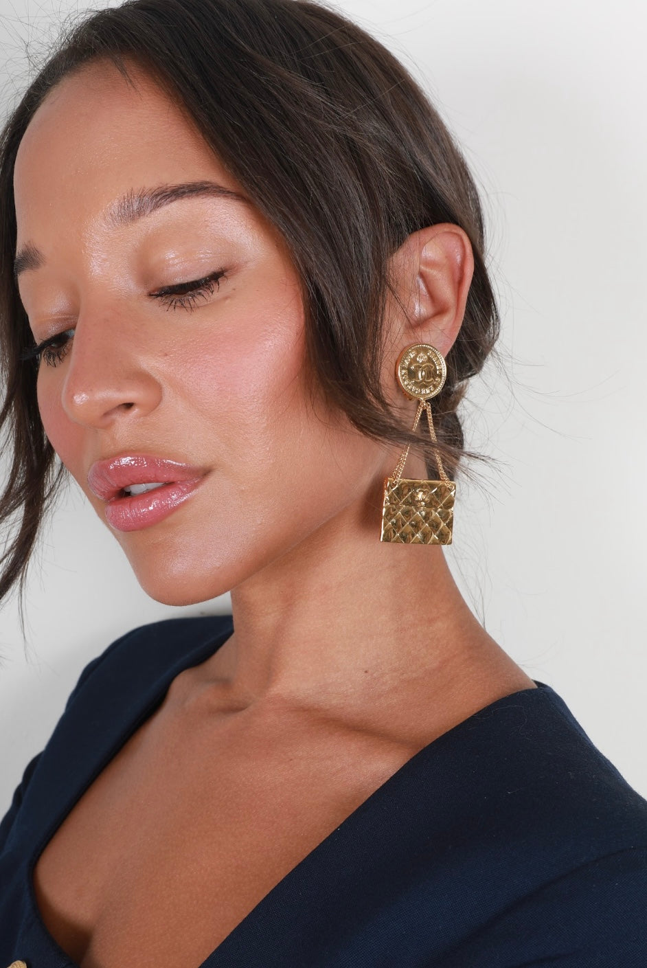 Chanel Gold Matelasse Bag and CC Logo Coin Clip-On Earrings