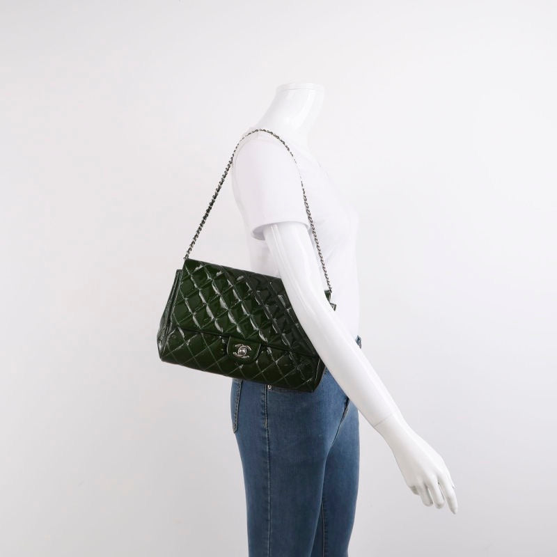 Chanel Envelope Chains Dark Patent Green Leather Shoulder Bag