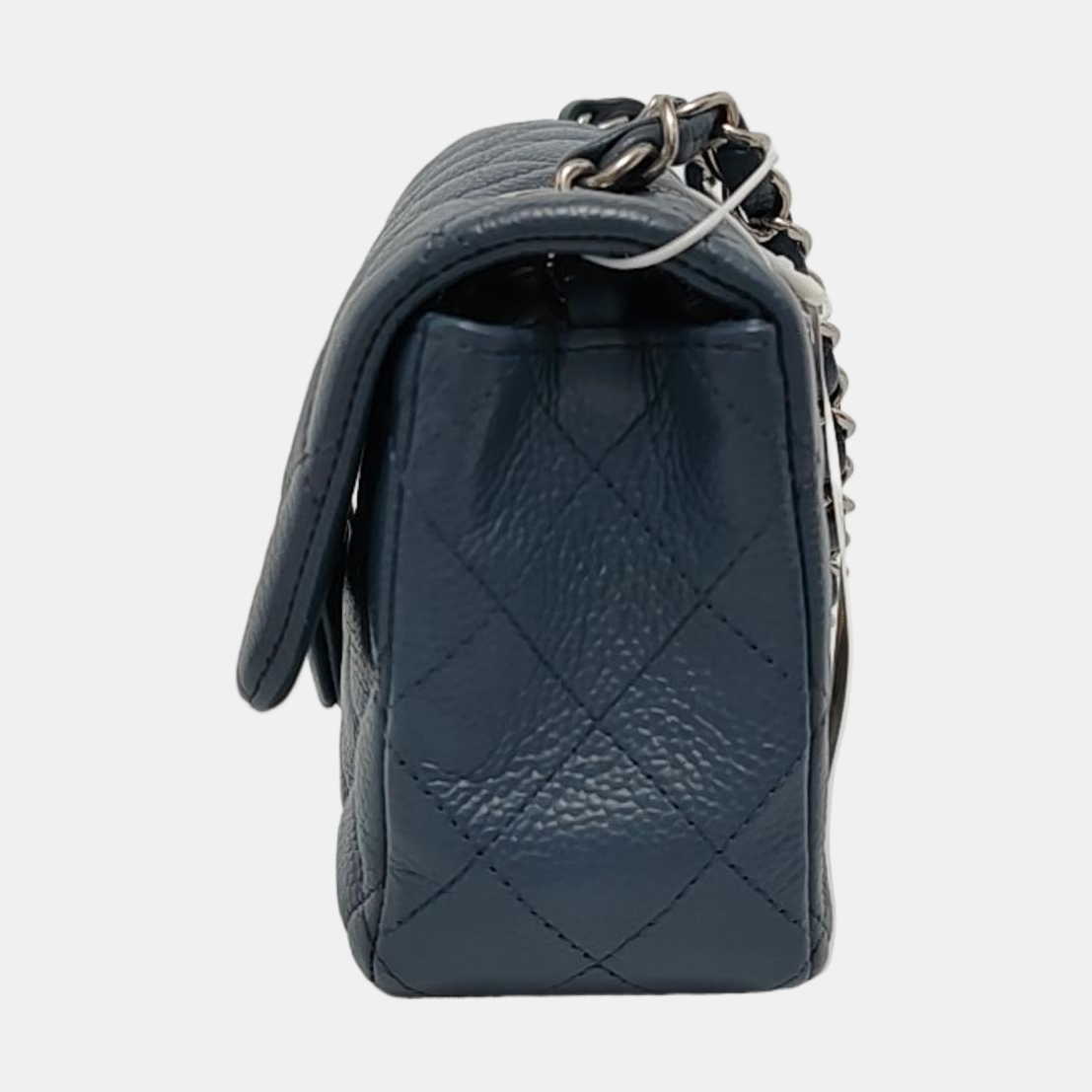 Chanel Classic Flap Rectangular Navy Caviar Hardware Silver Leather Mini Bag Silver Hardware