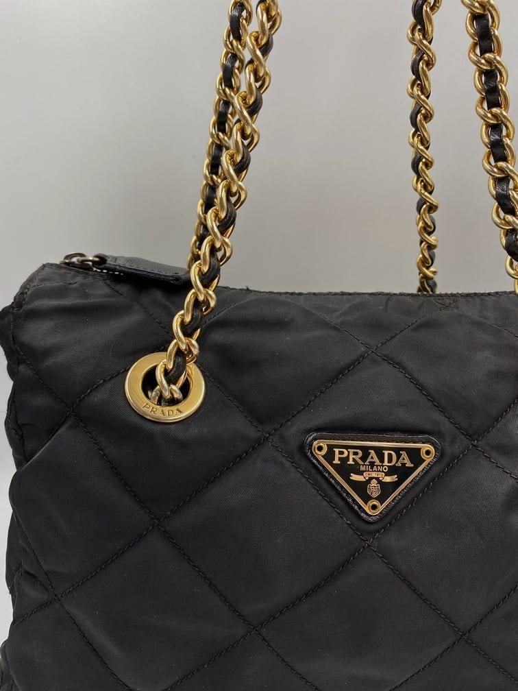 Prada Shoulder Bag With Handle Nylon Chain With Chain Handle