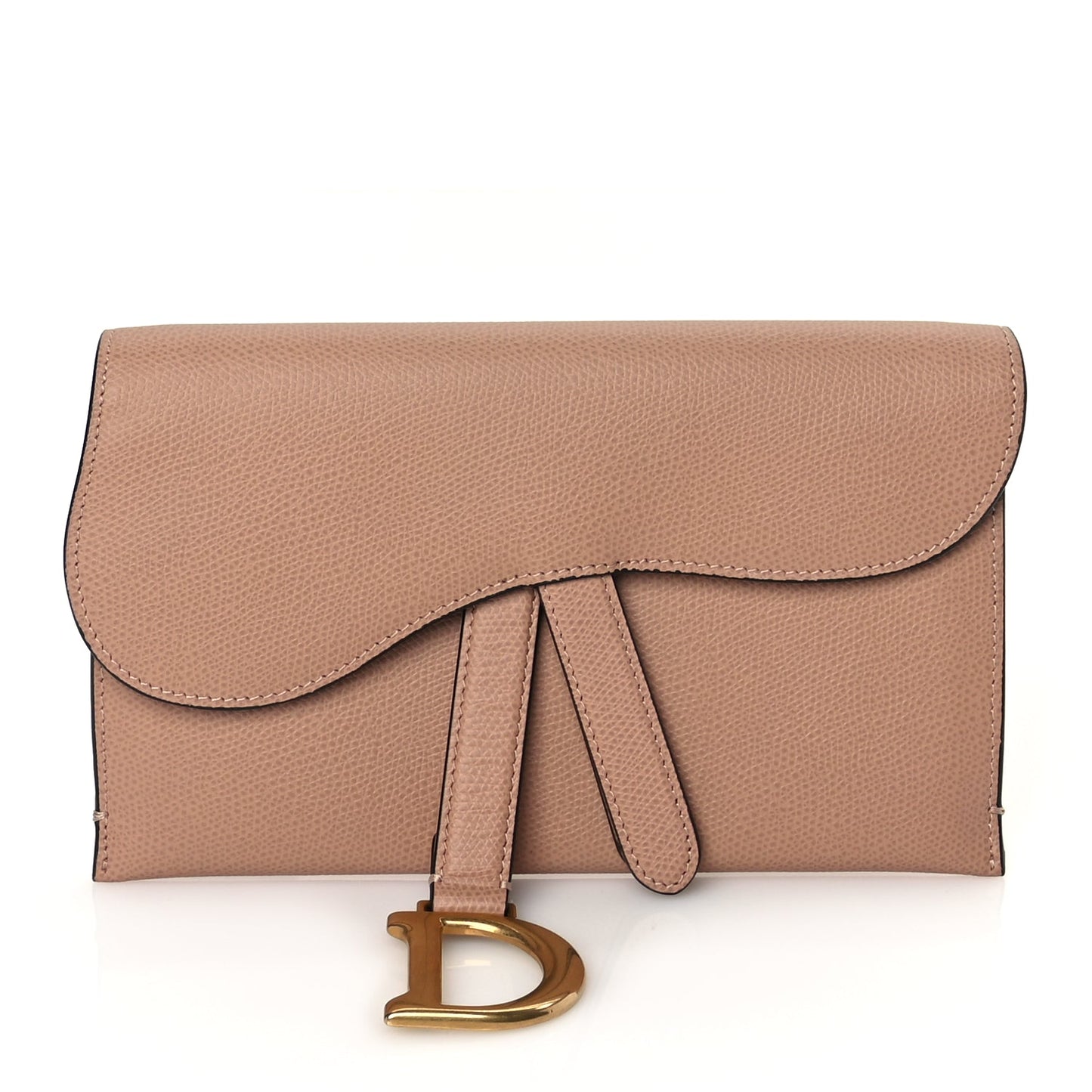 Dior Handbag Christian Grained Calfskin Saddle Clutch Fard Leather Beige Pink Belt