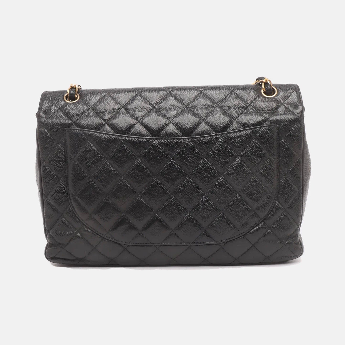 Chanel Classic Flap Maxi Caviar Single Flap Black Gold Leather Handbag