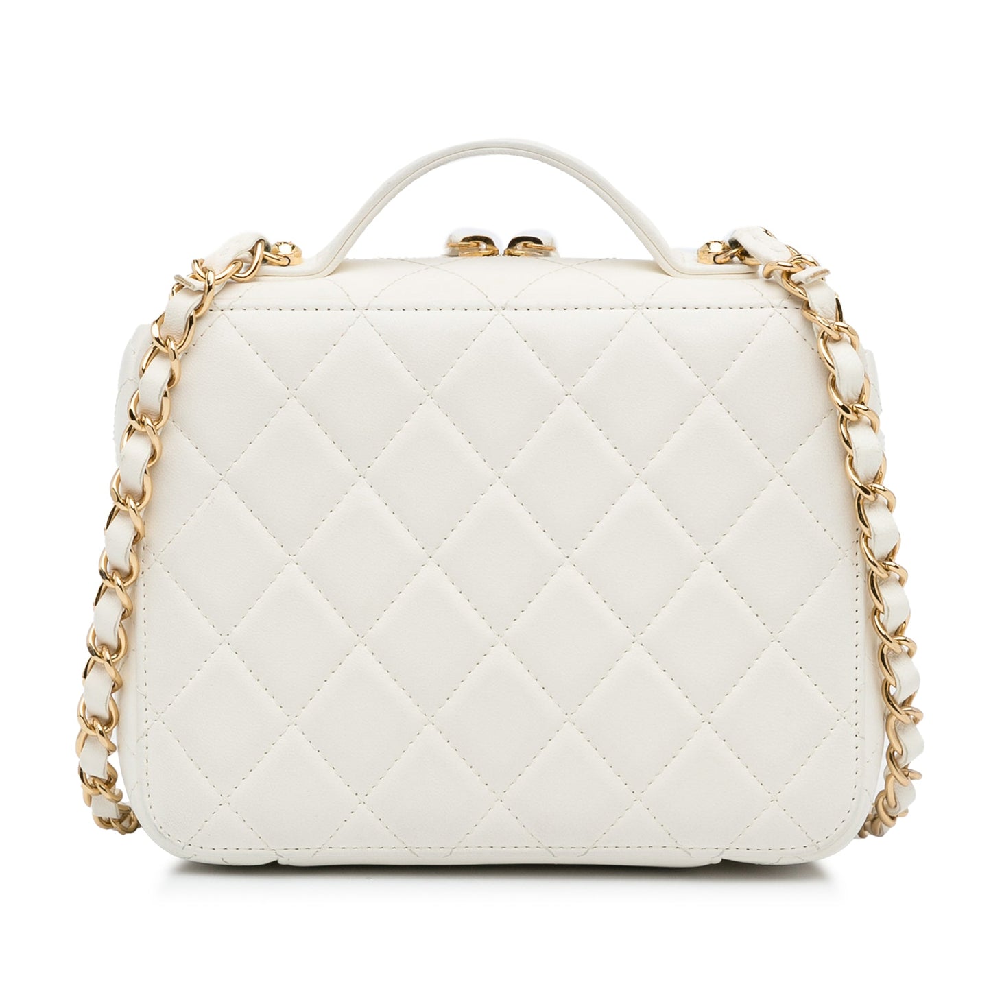 White Chanel Golden Plate Vanity Case Satchel
