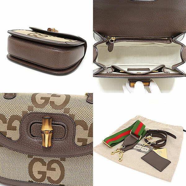 Gucci GG Bamboo Jumbo GG Canvas Beige Small Top Handle Handbag