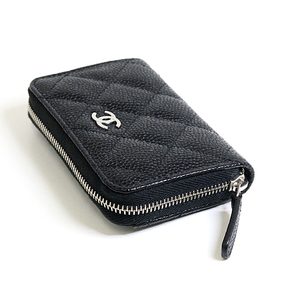 Chanel Coin Classic zip coin purse Black Leather Wallet Case