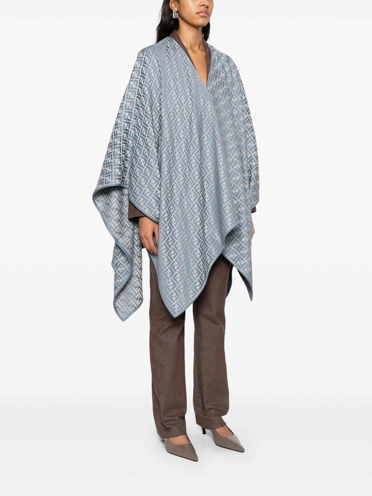 Fendi Ff Wool Silk Blend Poncho Cape Handbag Travel Bag
