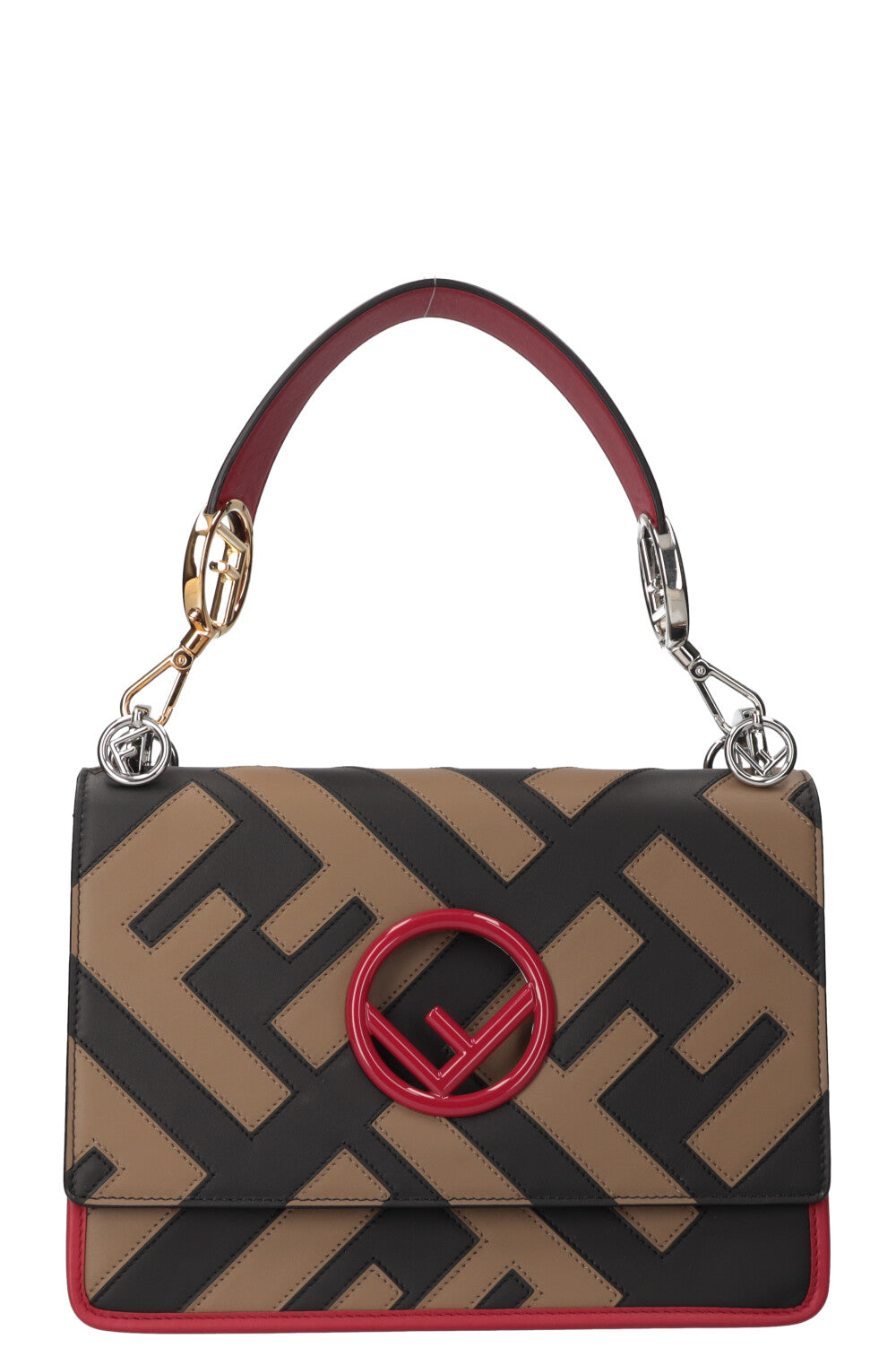 Fendi Kan I F Bag Print , & Black Beige Red Handbag