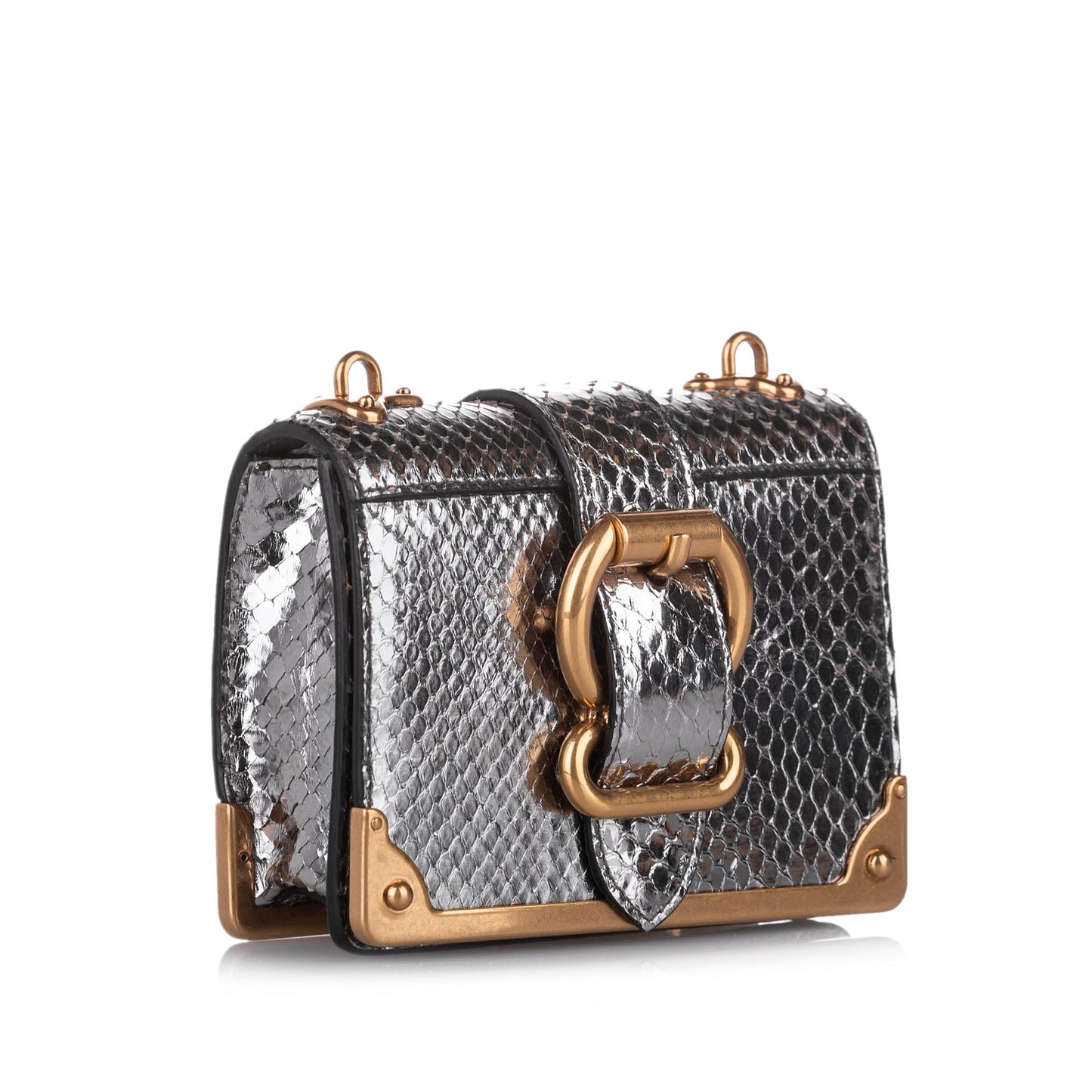 Prada Cahier Crossbody Bag Leather Silver Embossed