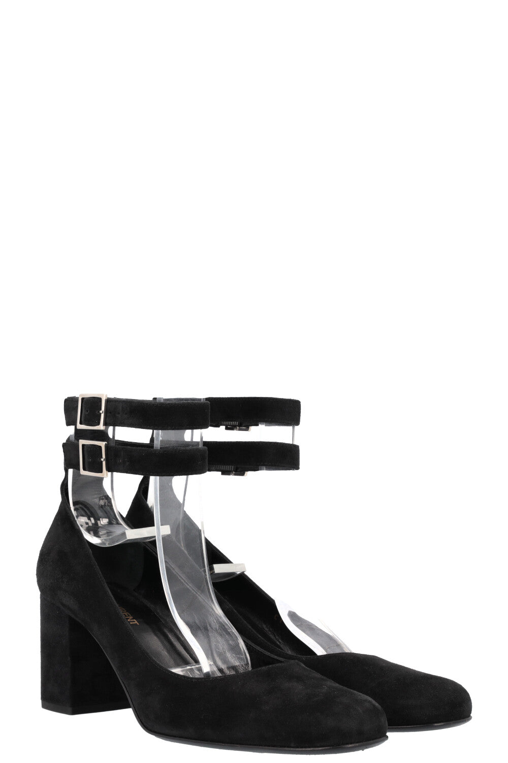YSL Saint Laurent Mary Jane Heels Suede Black Shoes