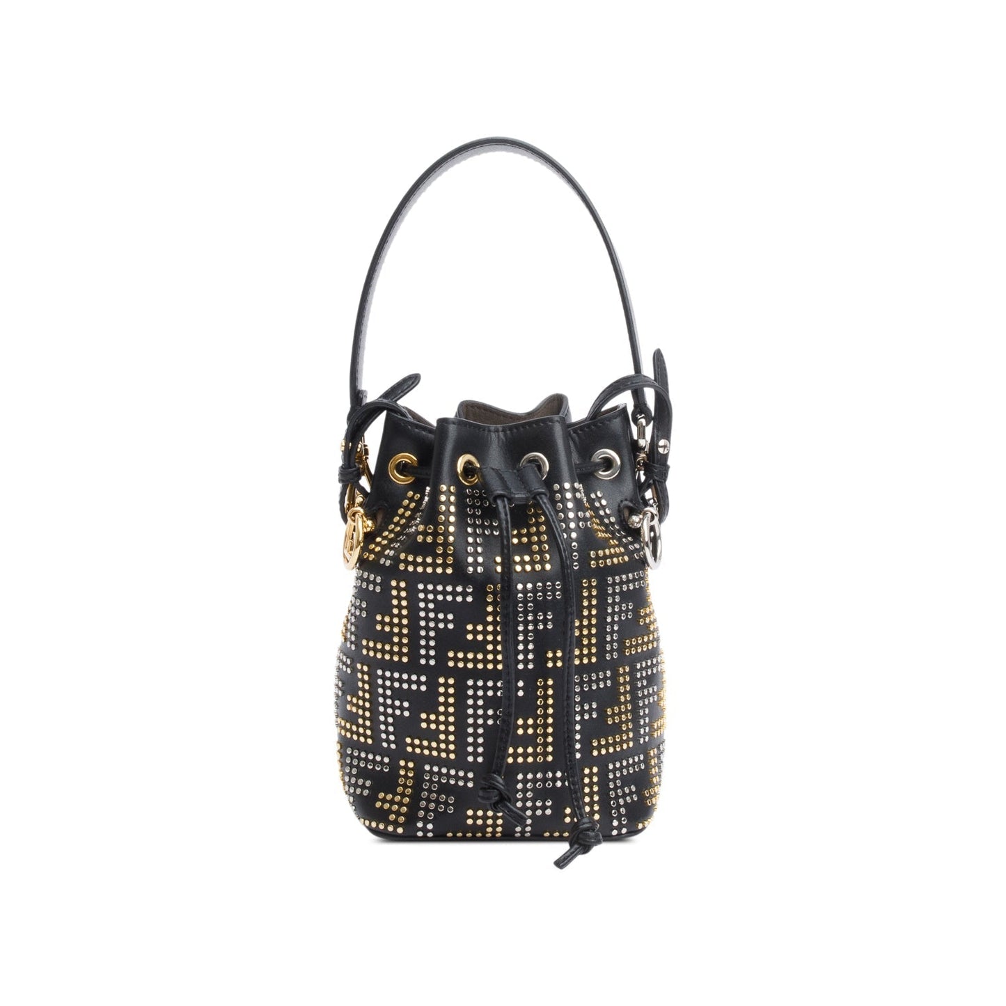 Fendi Ff Studded Calfskin Mon Tresor Bucket Bag Leather Black
