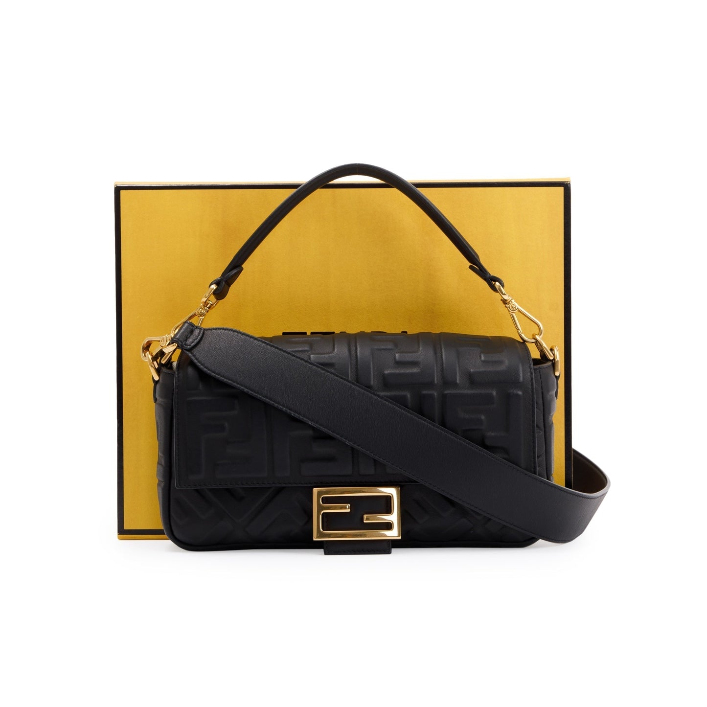 Fendi Nappa Ff Embossed Baguette Nm Shoulder Bag Leather Black