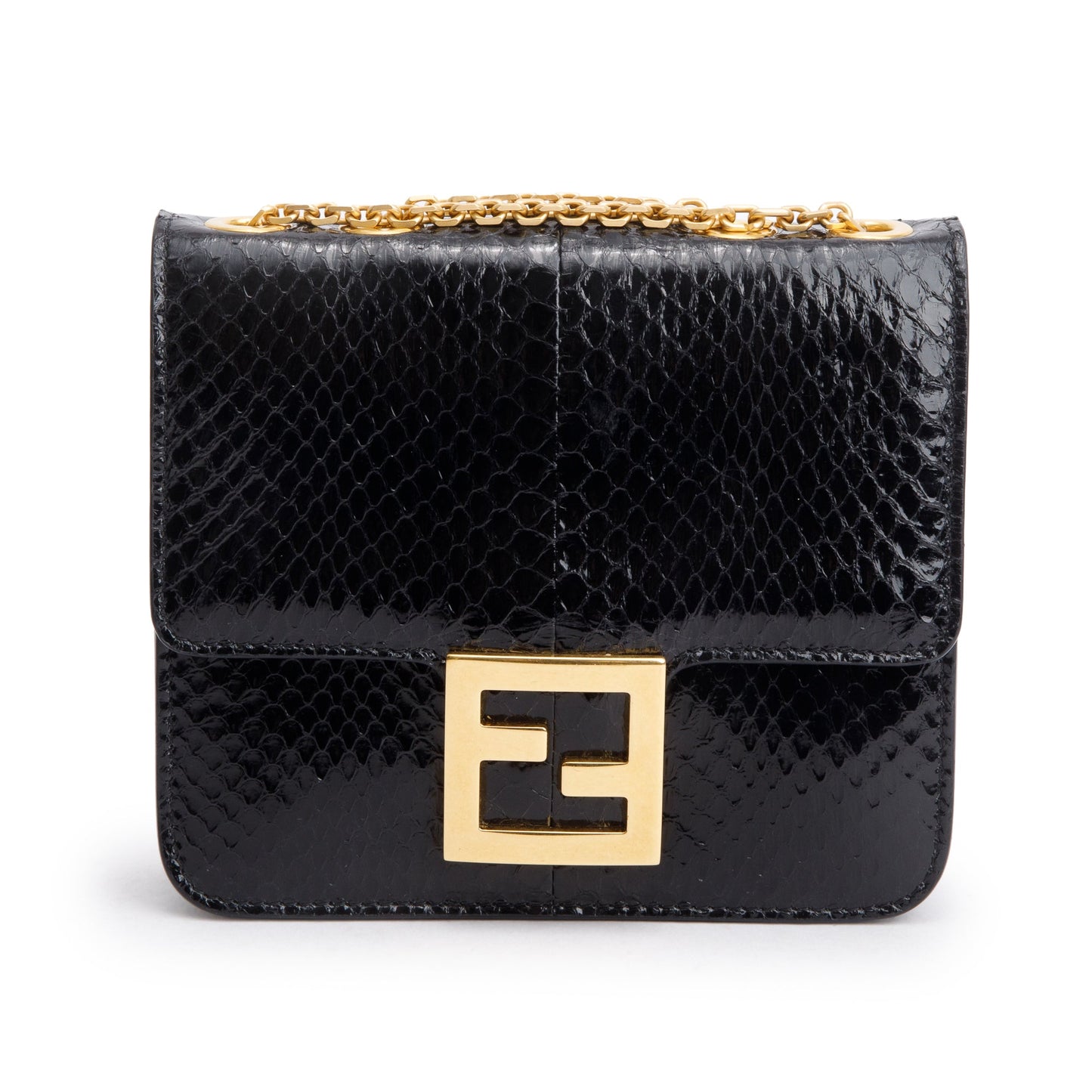 Fendi Snakeskin Fab Crossbody Bag Black
