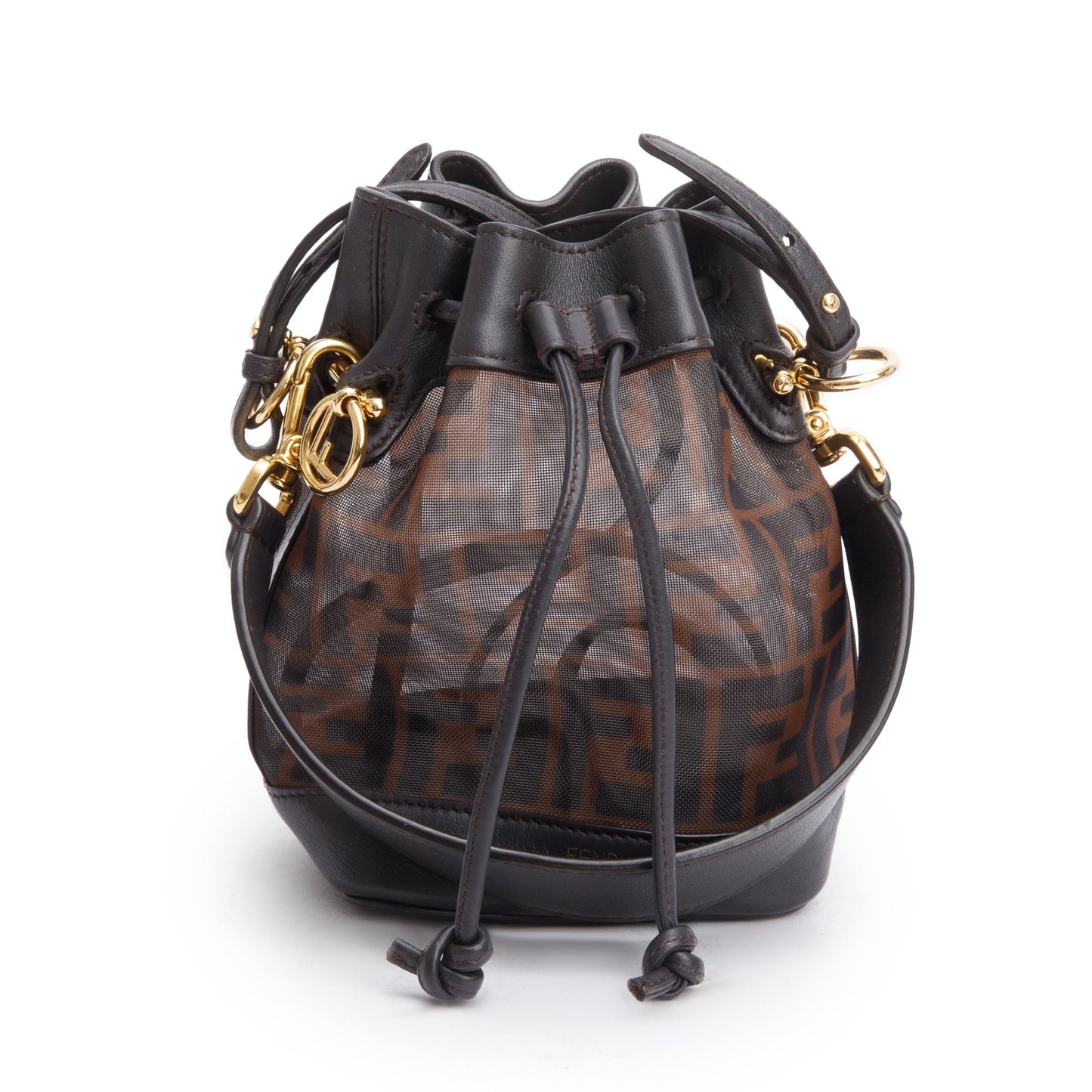 Fendi Ff Mesh Trimmed Mon Tresor Bucket Bag Leather Brown