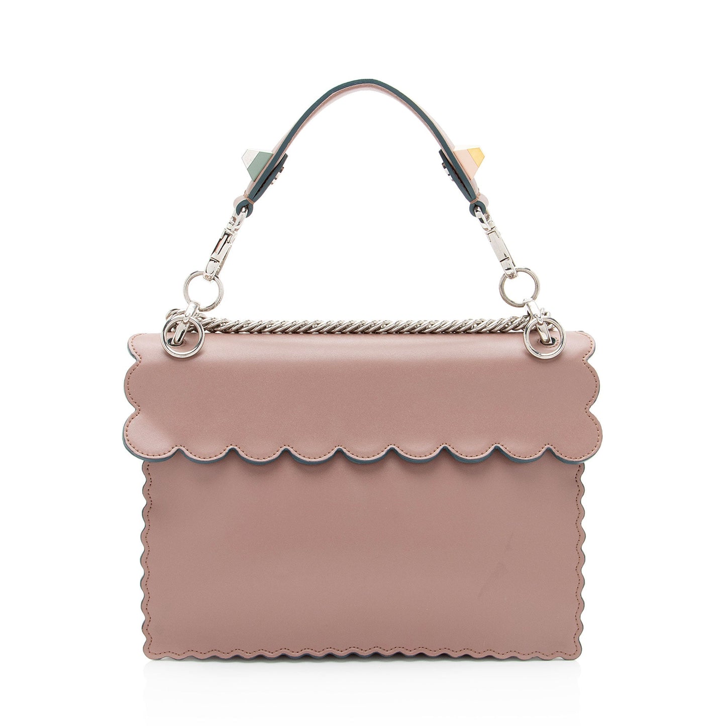 Fendi Calfskin Studded Kan Shoulder Bag Medium
