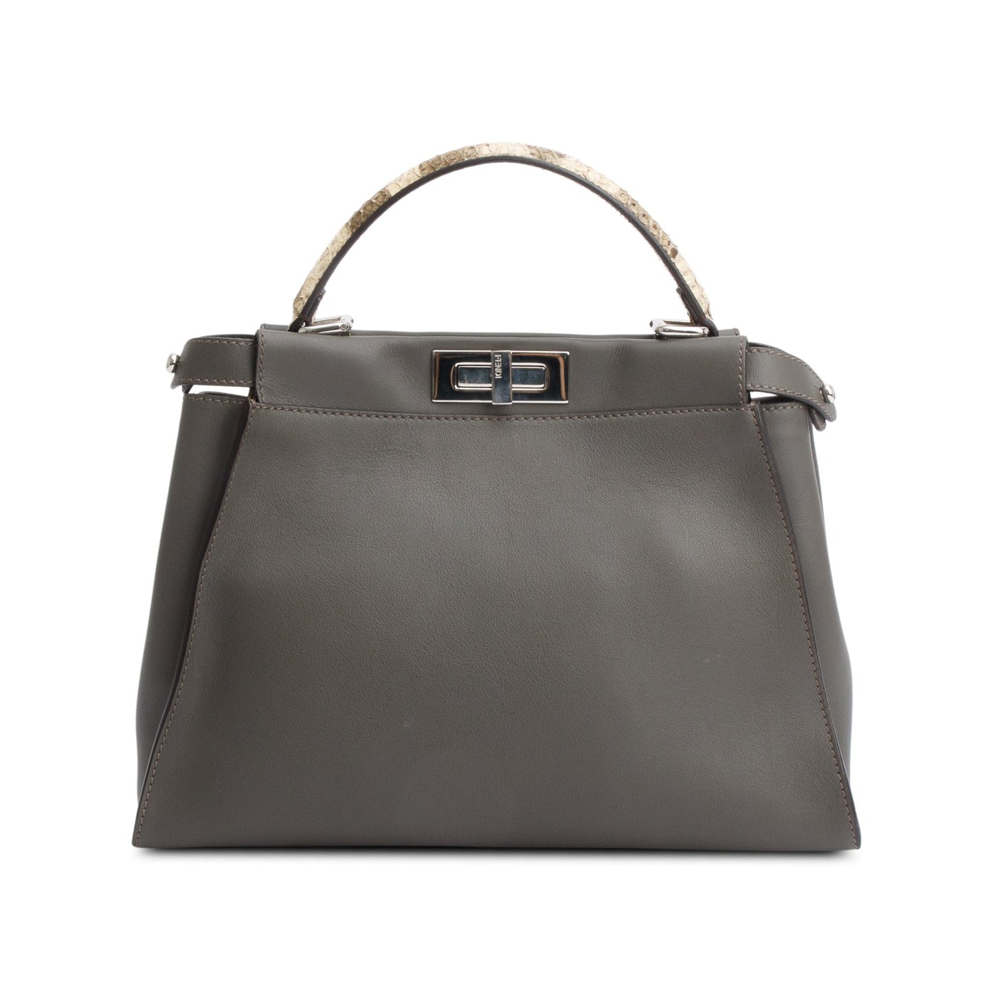 Fendi Grey Calfskin Python Trim Peekaboo Bag Leather Medium Travel Bag