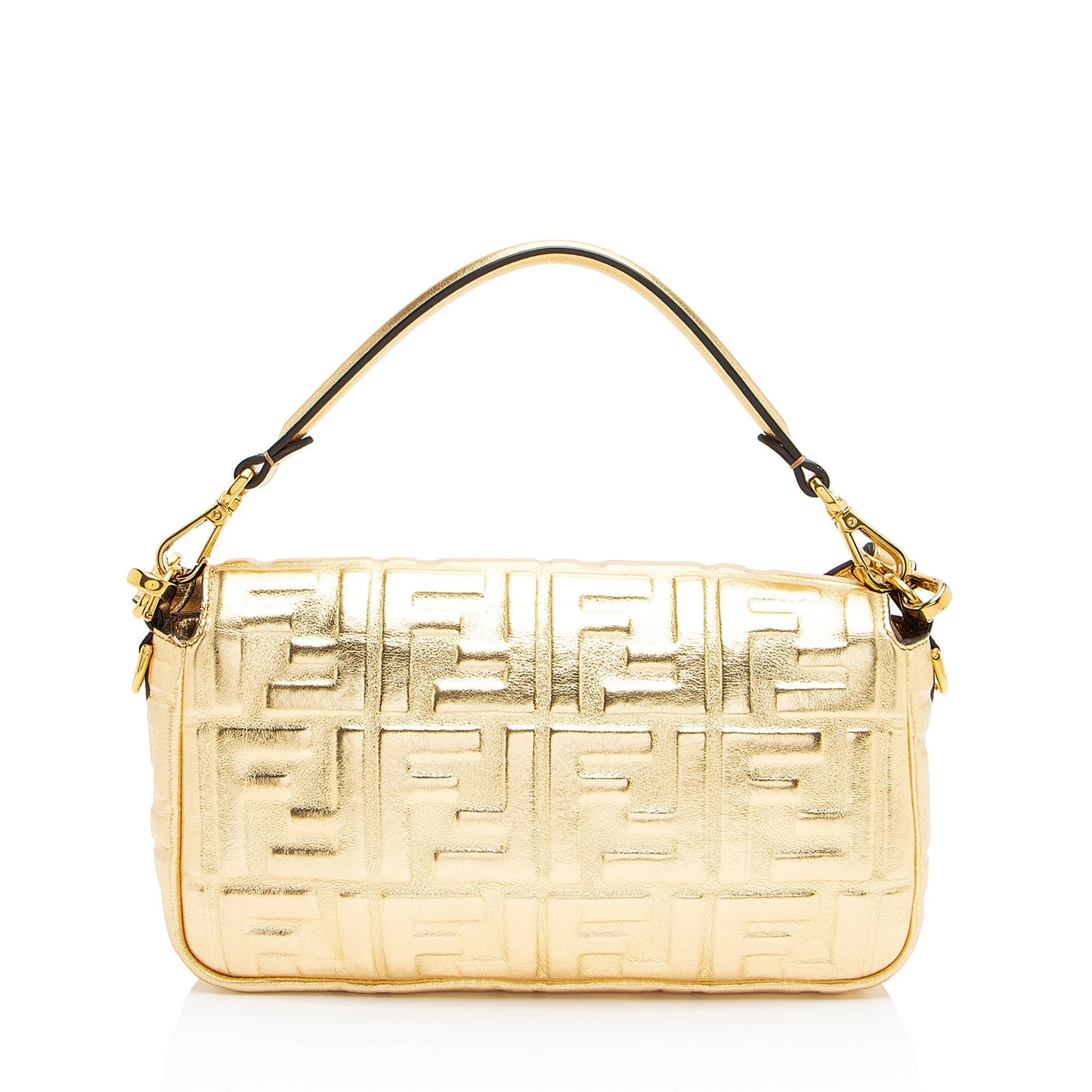 Fendi Metallic Ff Baguette Shoulder Bag Leather Embossed