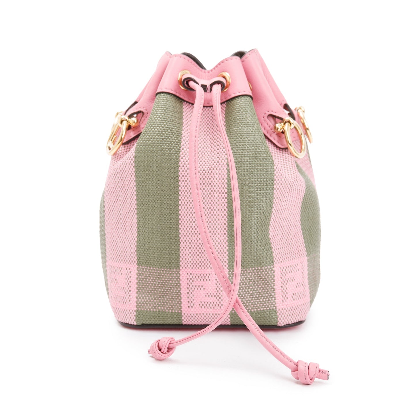 Fendi Military Rosa Lollypop Vitello Seta Is Pequin Raffia Woven Bucket Bag