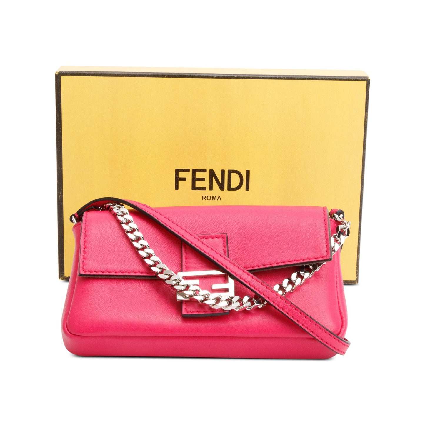 Fendi Calfskin Micro Baguette Bag Leather Pink Travel Bag