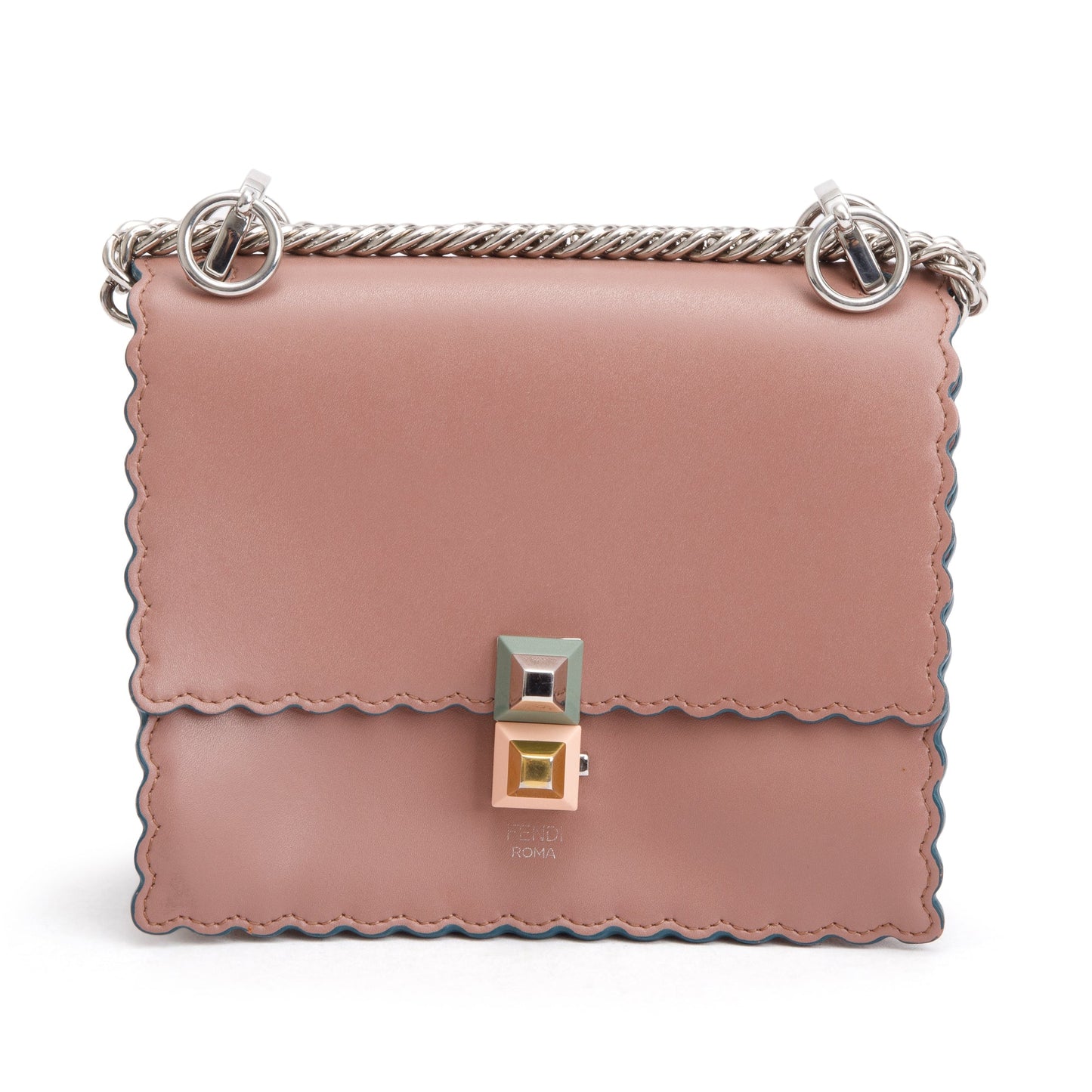Fendi Calfskin Kan Scallop Shoulder Bag Leather Pink
