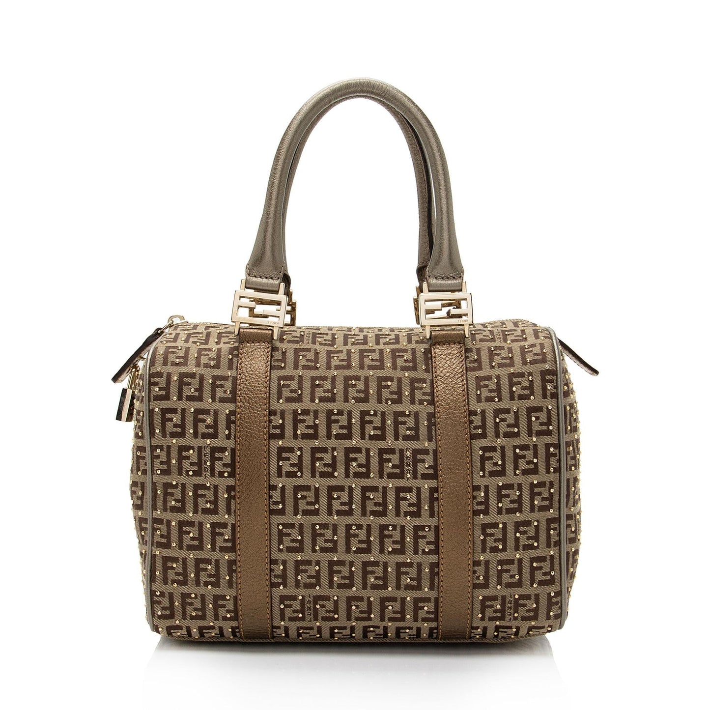Fendi Studded Zucchino Boston Bag Shf Daoouf Leather Small Satchel Bag