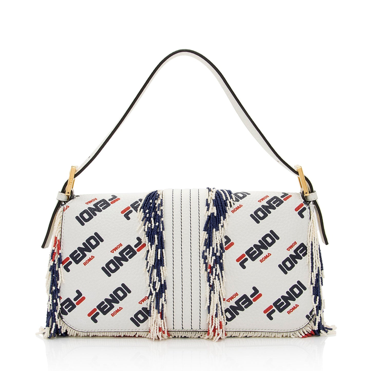 Fendi Fila Mania Calfskin Beaded Baguette Shoulder Bag Shf