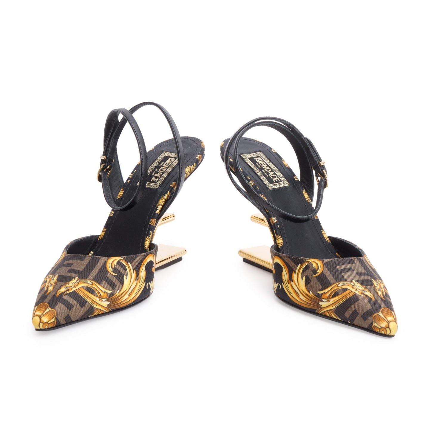 Fendi Versace Printed Fendace Slingback Pumps Size Travel Canvas Brown Shoes