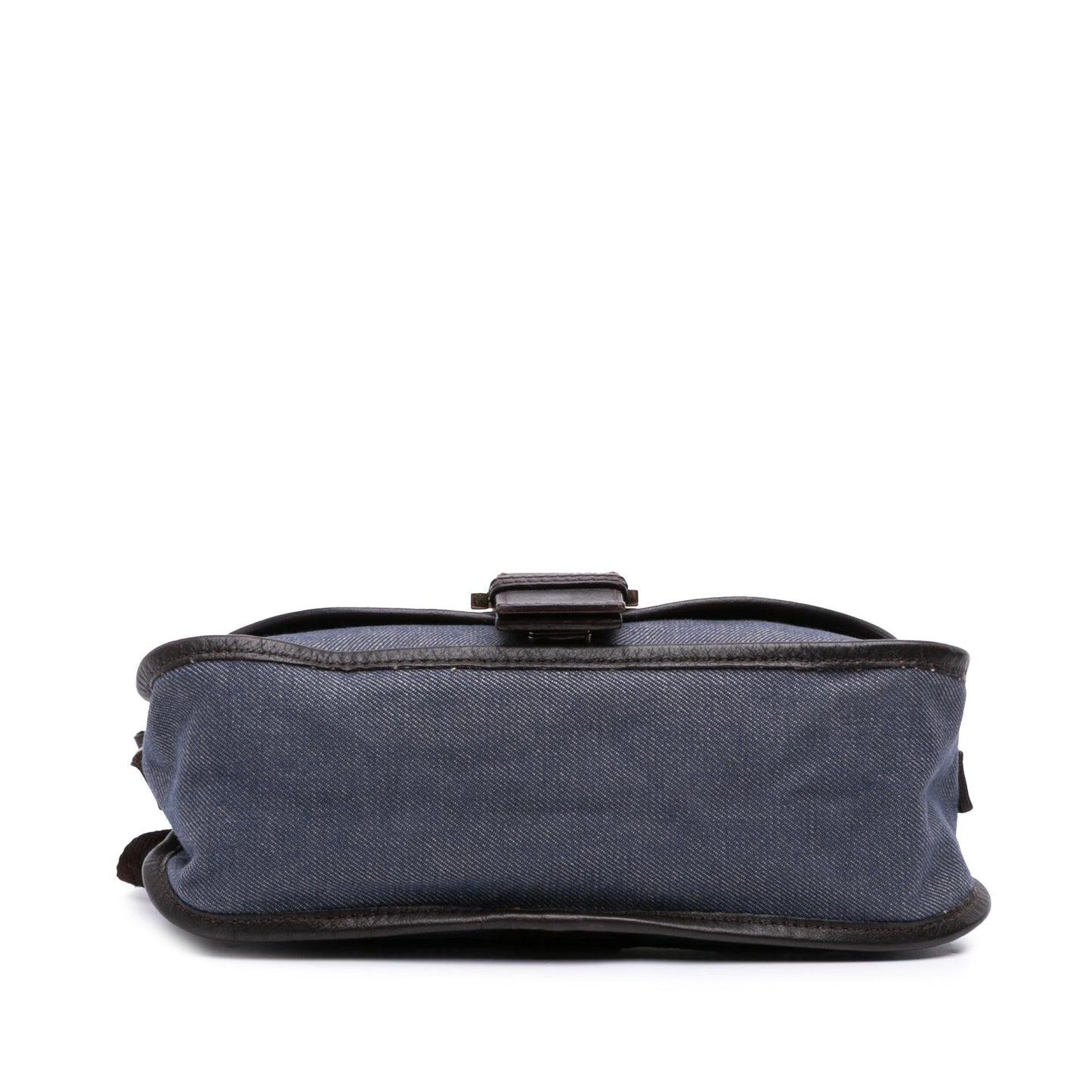 Fendi Zucca Trimmed Buckle Bag Denim Flap Crossbody Bag