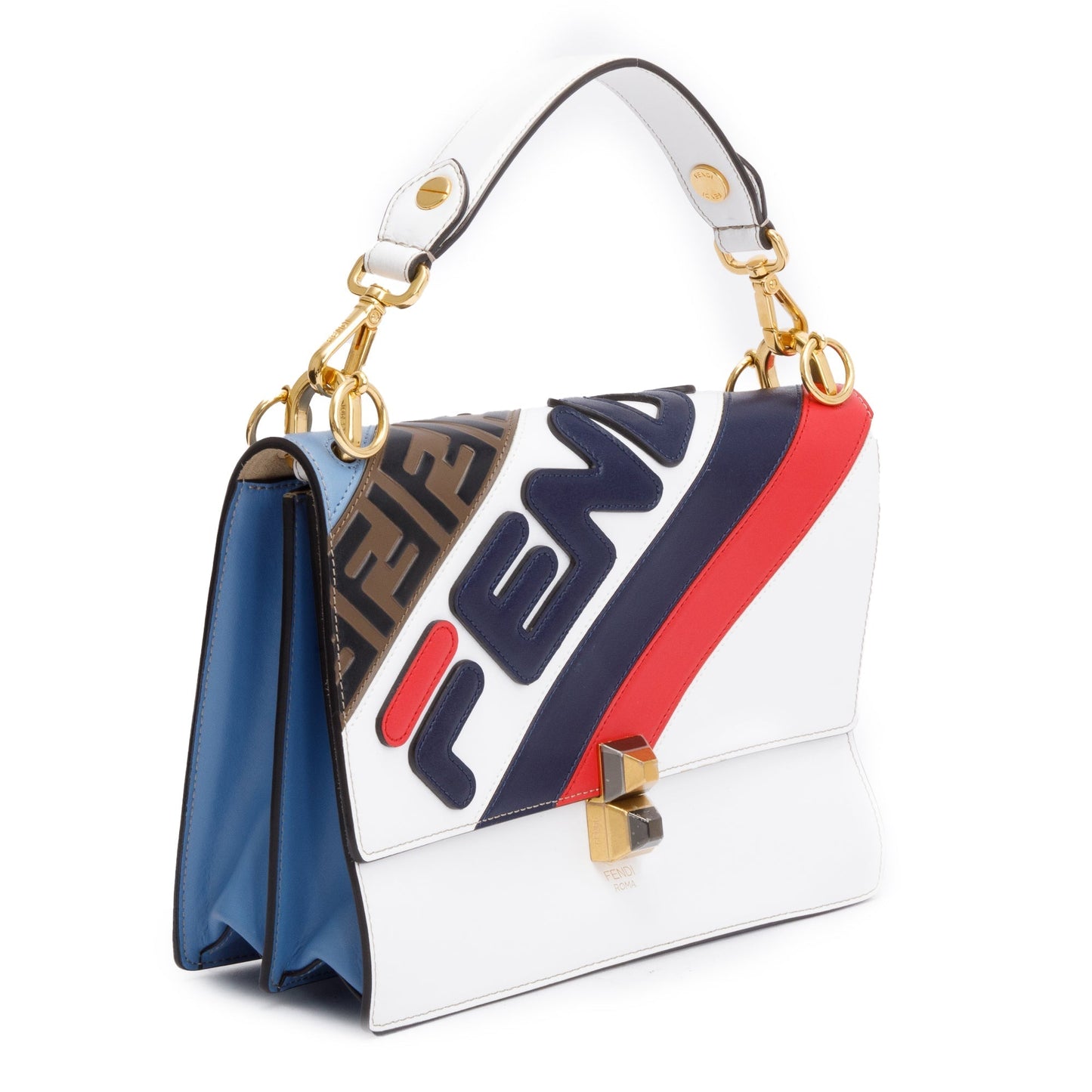 Fendi Fila Multicolor Calfskin Mania Kan Shoulder Bag Leather White