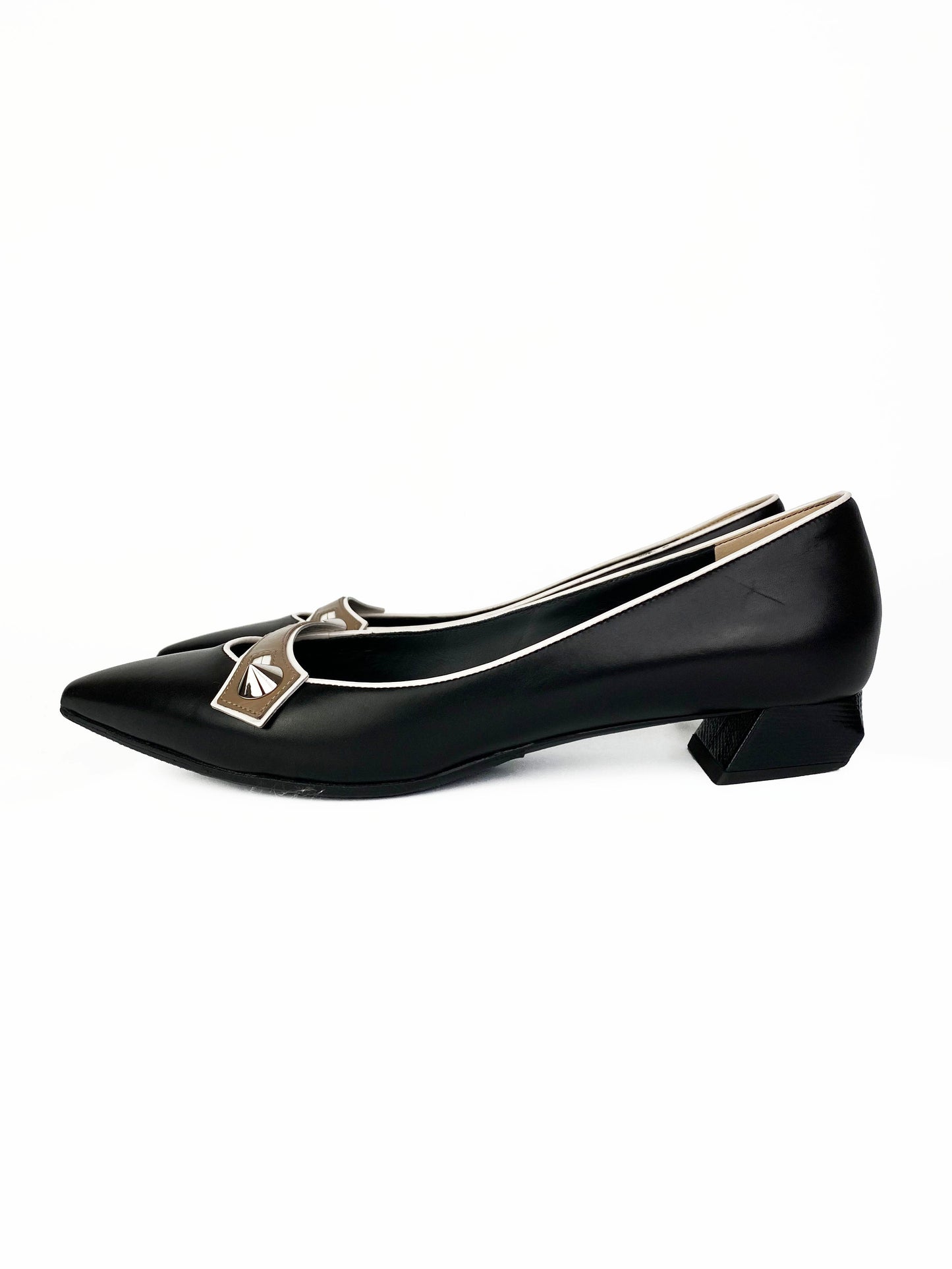 Fendi Handbag Flats with Studs 38.5 Black Silver Shoes