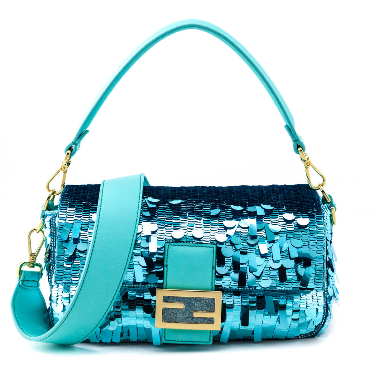 Fendi Handbag Sequin Paillettes Grace Re-Edition Baguette Vitello Blue Clutch Bag