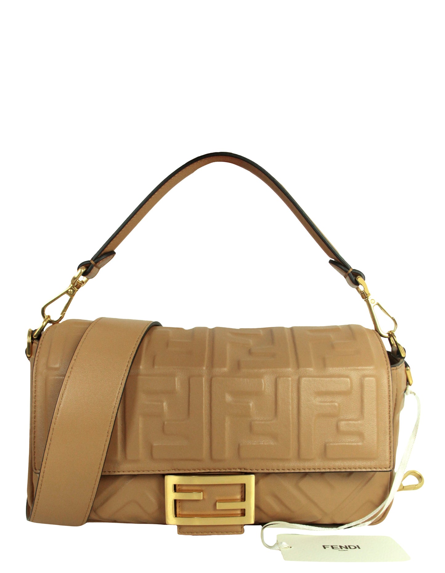 Fendi Handbag NWT FF Baguette NM Bag w Two Leather Beige Large Shoulder Bag