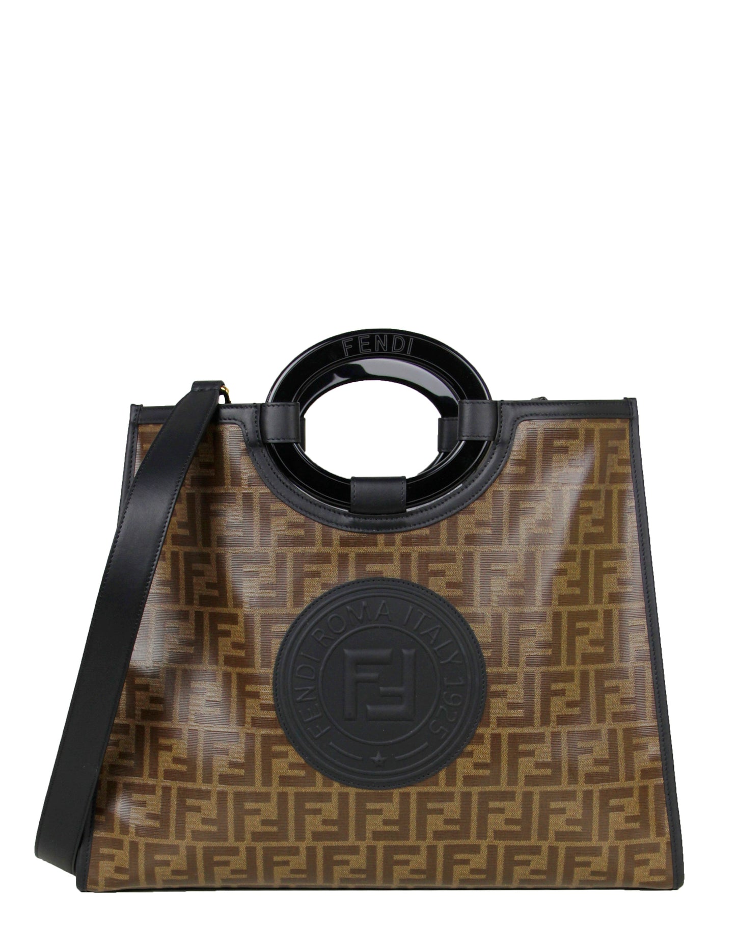 Fendi Handbag Mogano Panna Glazed Fabric FF Tote Monogram Brown Medium Shoulder Bag